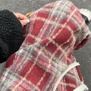 美式复古红色格子裤男款秋冬季裤子重磅慵懒阔腿休闲百搭直筒裤