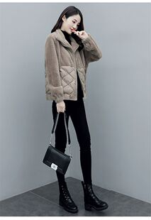 轻薄大码棒球菱格棉服羽绒棉女装2023年冬装新款拼接毛毛短款棉衣