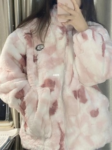 超甜粉色双面羊羔绒卫衣男女款小个子秋冬季短款加绒毛毛茸茸外套