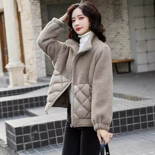2023冬季薄款新款羊羔毛女士短款棉衣外套休闲高级感羽绒棉服棉袄