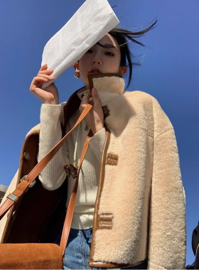 皮毛一体可双面穿羊羔毛外套女小个子时尚气质加厚短款麂皮绒上衣
