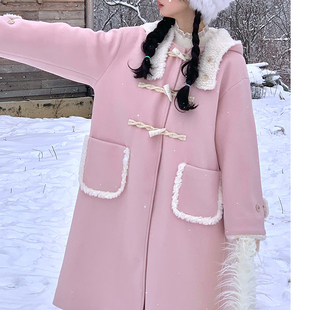 加绒霍里德地图高级感超好看外套秋冬奶黄色牛角扣中长款呢子大衣