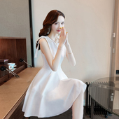 白色小个子仙女裙超仙露肩收腰礼服中长款 2023年新款 夏季 连衣裙潮