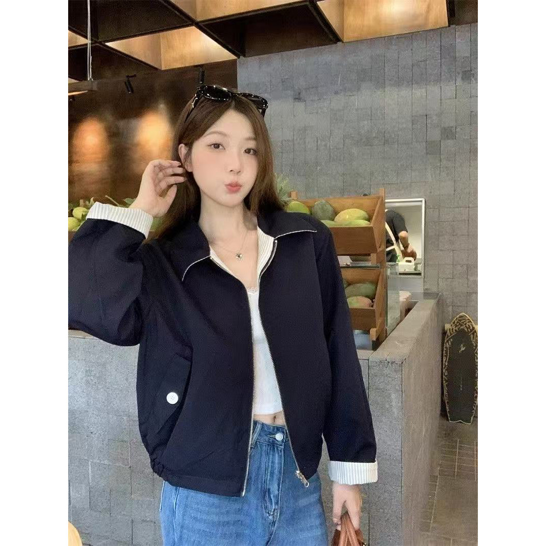 韩式两面穿穿翻领夹克外套女2025秋季新款设计感百搭开衫短款上衣,女装/女士精品,时尚防晒服,淘宝优惠券,粉丝福利购,淘宝优惠卷