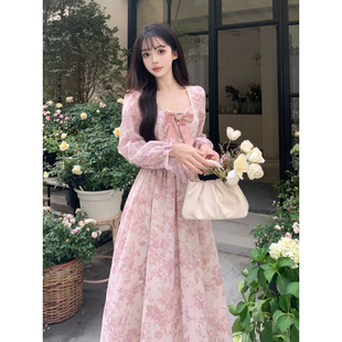 法式甜美碎花长袖连衣裙女秋季高级感气质长裙收腰温柔风仙女裙子