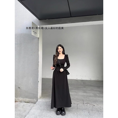 白色长袖连衣裙子女春秋2025夏新款小个子法式高级感初恋收腰长裙