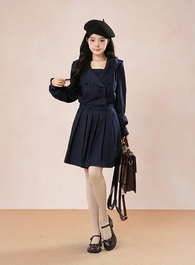 昭野女子 昭和风校供感jk制服深蓝色西装外套+短裙水手服两件套