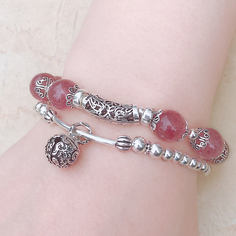 S925 Sterling Silver natural strawberry Bracelet Small bell 2019 new pattern Transport Pink Crystal Hand string giftin the Accessories/Fashion Jewelry, Bracelets  category - from Buy2taobao.com to provide professional Taobao agent buy service