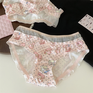 纯棉裆中腰舒适少女卡通 可爱软萌网纱内裤 想要变成甜甜圈