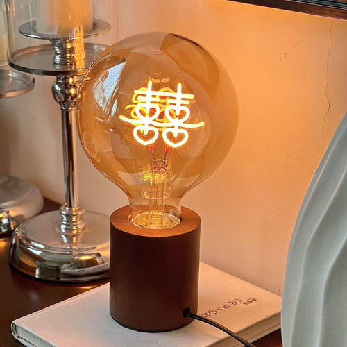 玻璃床头卧室结婚喜事实木台灯