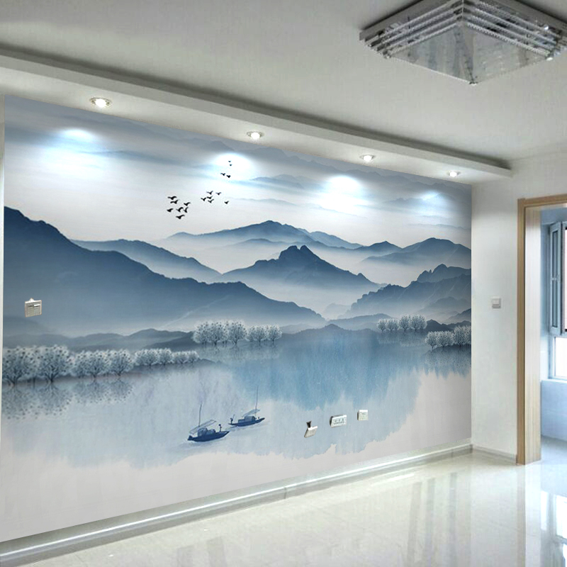 3D中式电视背景墙壁纸抽象意境装饰壁画客厅水墨意境山水墙纸大气图片