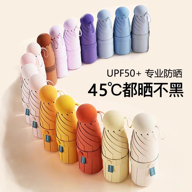 迷你五折叠太阳伞女防晒防紫外线遮阳晴雨，经典晴雨胶囊伞-第2张图片-提都小院