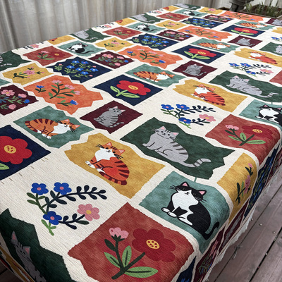 高品质雪尼尔复古猫咪手工布料