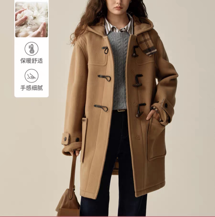 衣之恋毛呢外套女牛角扣廓形大衣2025冬季新款
