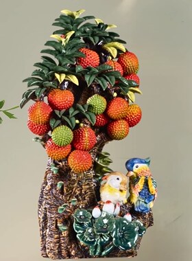 中式陶瓷鸳鸯荔枝公仔新婚摆件