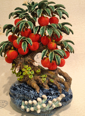 石湾陶瓷风生水起细水长流满红水果苹果荔枝苹果客厅玄关中式摆件