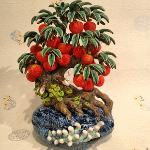 石湾陶瓷风生水起细水长流满红水果苹果荔枝苹果客厅玄关中式摆件