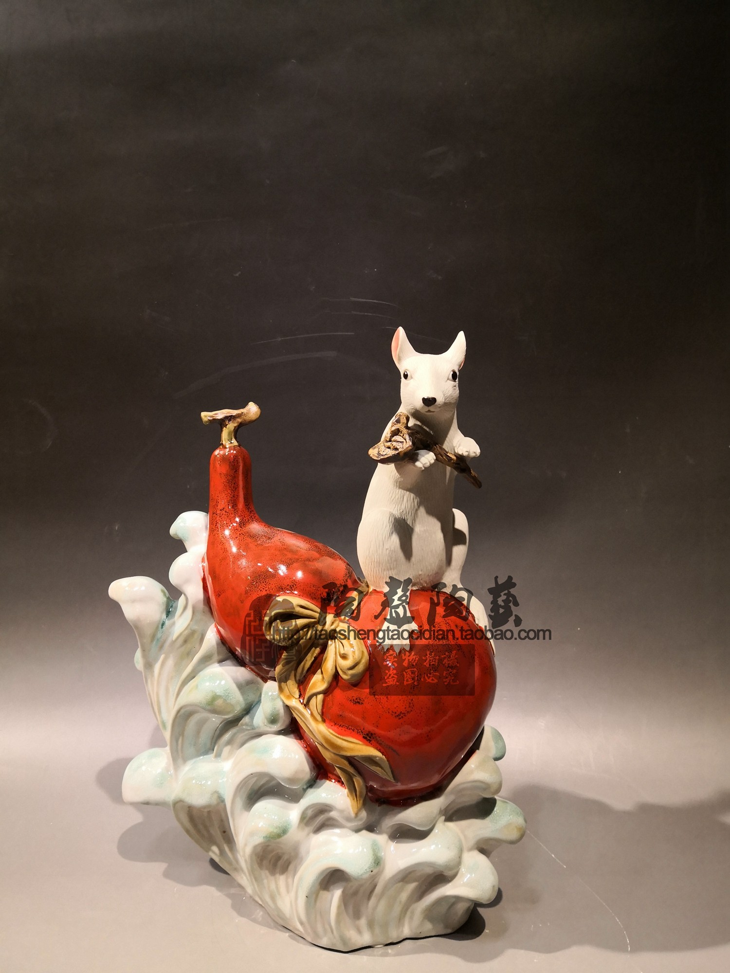 竹报平安石湾陶瓷摆件客厅酒柜电视柜中式十二生肖本命年老鼠葫芦