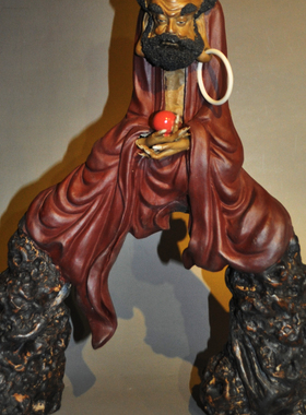 灵珠达摩佛像禅意中式石湾公仔陶瓷客厅玄关中式手工家居工艺摆件