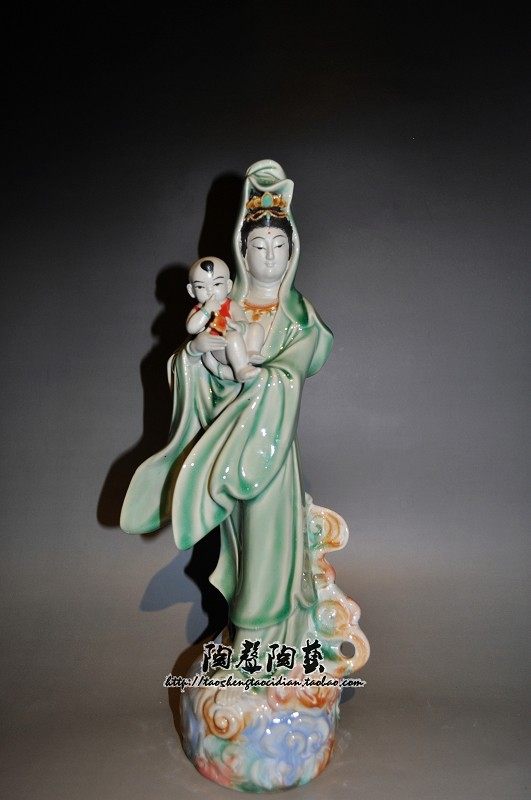 推荐送子观音菩萨佛像新婚送宝宝神柜客厅酒柜陶瓷石湾中式摆件