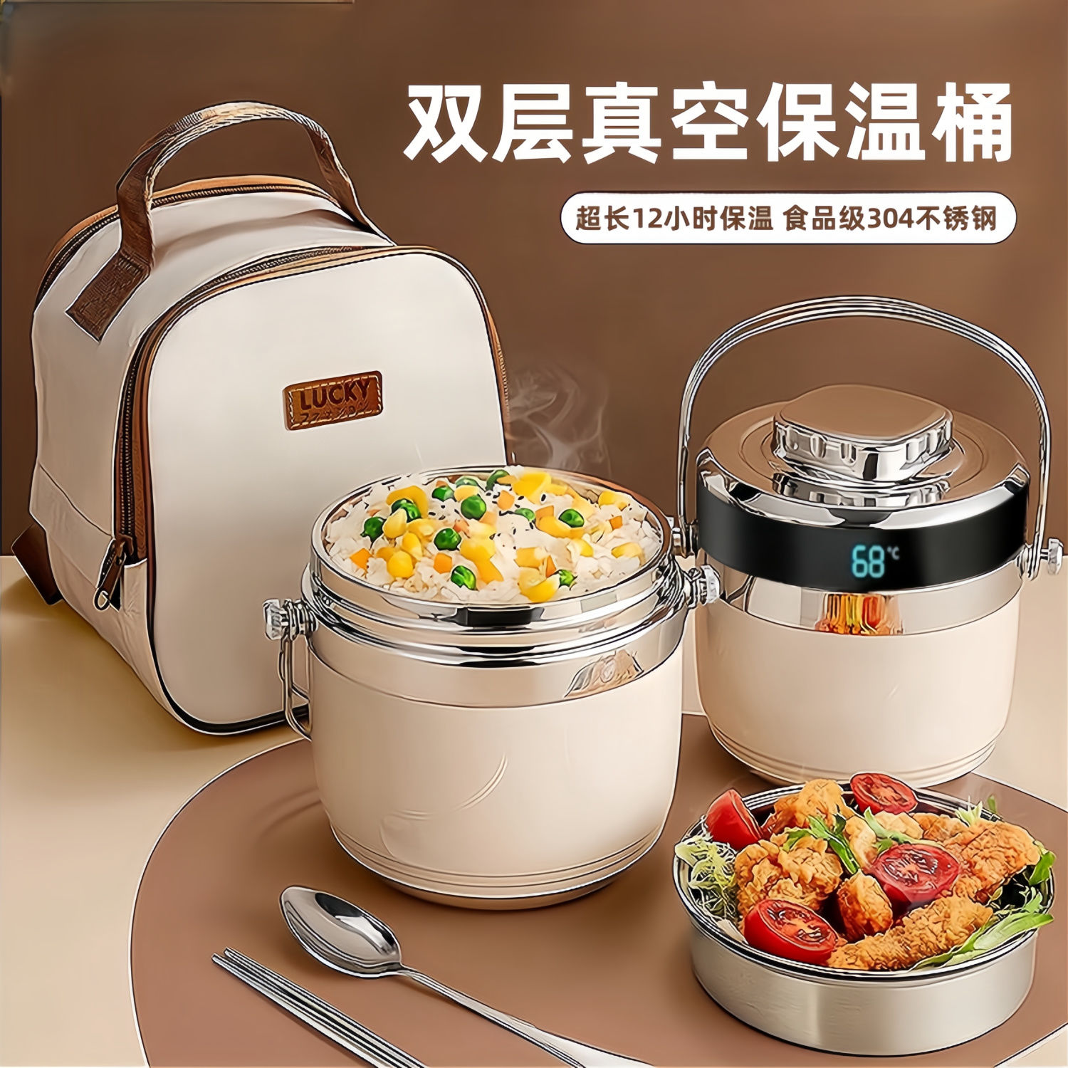 正品超长双层保温饭盒12小时上班族带饭提桶学生冬季家用保温桶