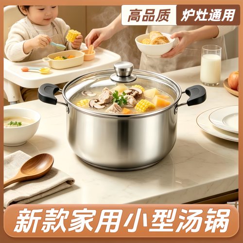 正品2026新款蒸煮炖汤锅不锈钢锅蒸锅家用小型煮粥煮面燃气电磁炉