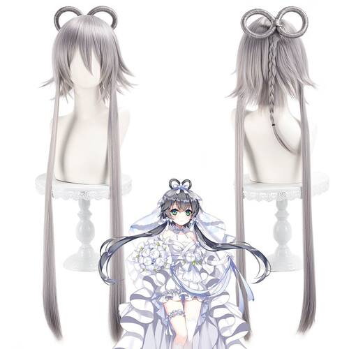 洛天依cosplay假发 银灰色双马尾假发麻花辫 Vocaloid V家 毛胚