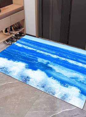 进门玄关蓝色海洋沙滩大海风格地垫入户卫生间吸水防滑门口地毯