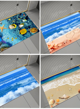 3d立体硅藻泥海洋风沙滩蓝色大海地垫卫生间浴室吸水防滑门口地垫
