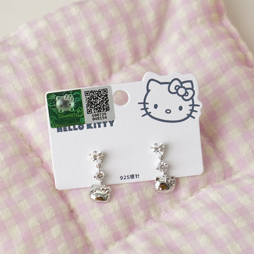 OMG太精致可爱了！新款hellokitty甜美风闪闪锆石钻925银针耳环