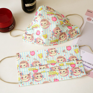 口罩一次性三层防尘尾气卡通印花糖果不二家亲子大人条纹彩色耳带