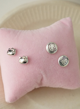 hello哈喽Kitty银色耳钉925银针防可爱少女心甜美耳环耳饰韩版KT