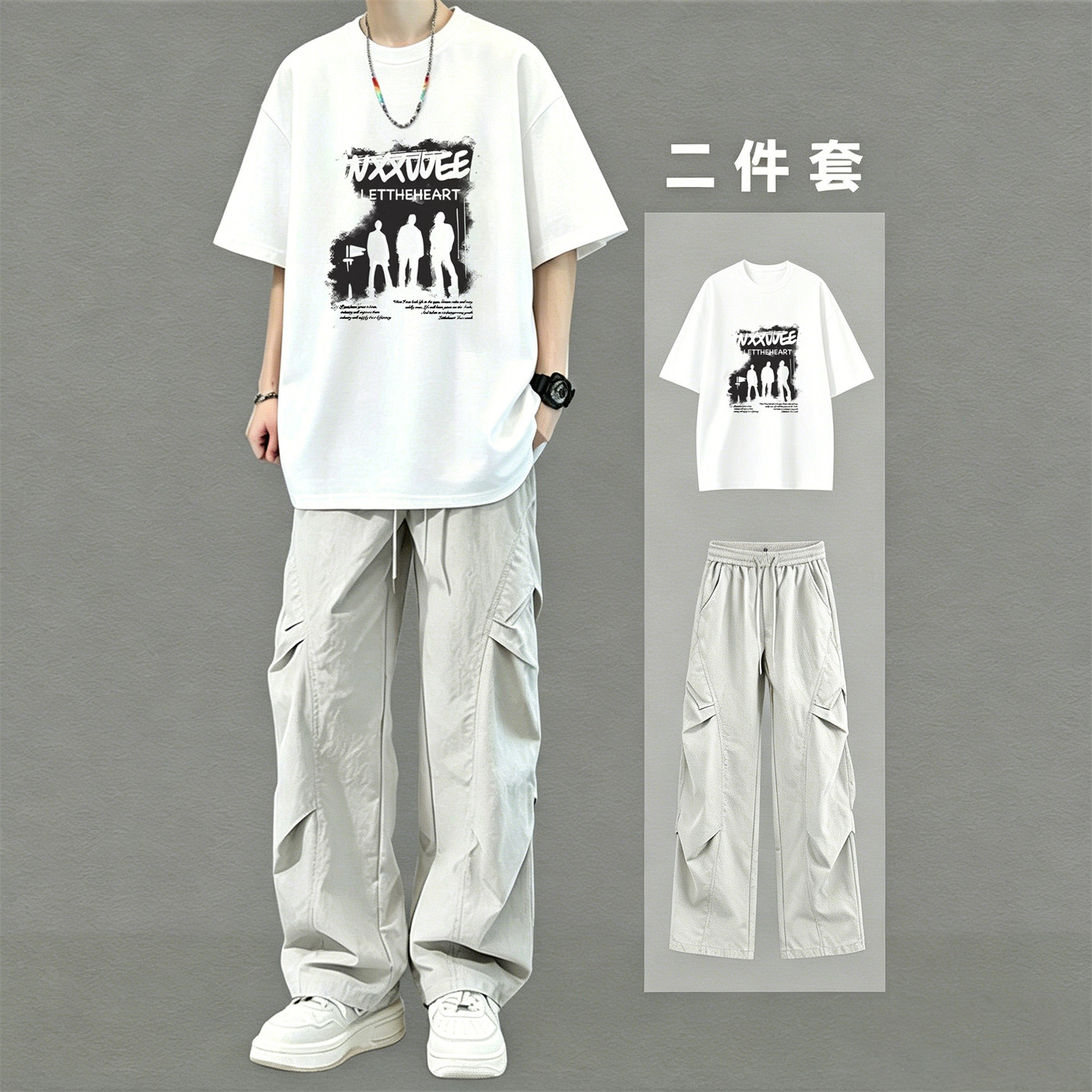 夏季纯棉男青少年短袖运动套装