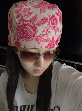 纯棉美式方巾红色玫瑰印花围脖头巾hiphop欧美嘻哈街舞女发饰头饰