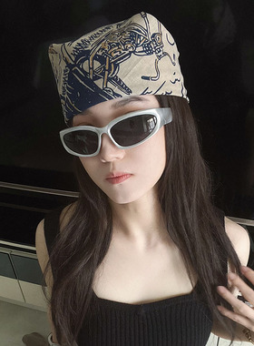滚烫时光美式纯棉方巾薄款丝巾辣妹嘻哈街头甜酷头巾复古包头发饰