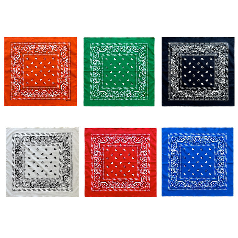 68*68cm腰果花方巾Hiphop古着百搭男女潮流纯棉头巾复古红色围巾