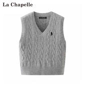 拉夏贝尔 马夹坎肩 灰色毛衣马甲女春秋针织背心外搭纯色秋冬款
