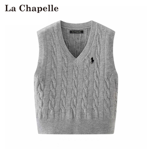 拉夏贝尔 马夹坎肩 灰色毛衣马甲女春秋针织背心外搭纯色秋冬款