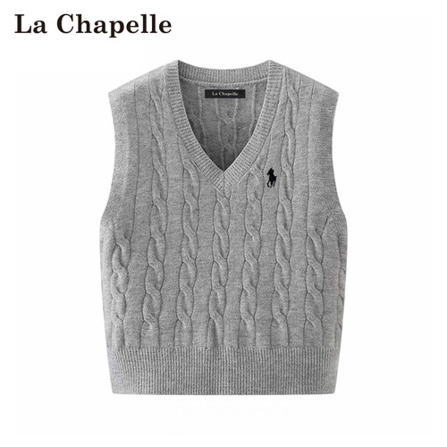 拉夏贝尔减龄学院风V领针织背心