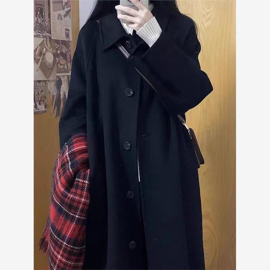长款黑色呢子大衣女毛呢外套2025秋冬季新款韩系小个子高级感加厚