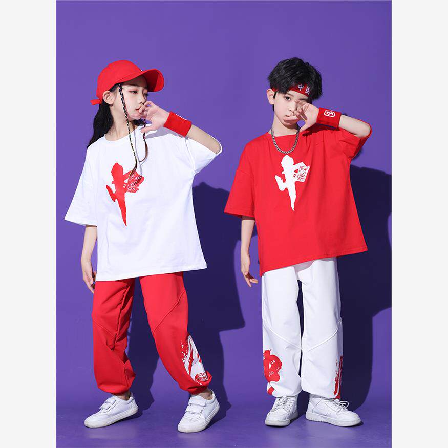 街舞儿童潮服夏季炸街国潮短袖女童爵士舞服装小学生运动会演出服