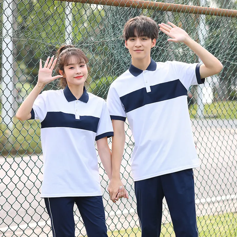 新品夏季中学生校服套装棉款拼色