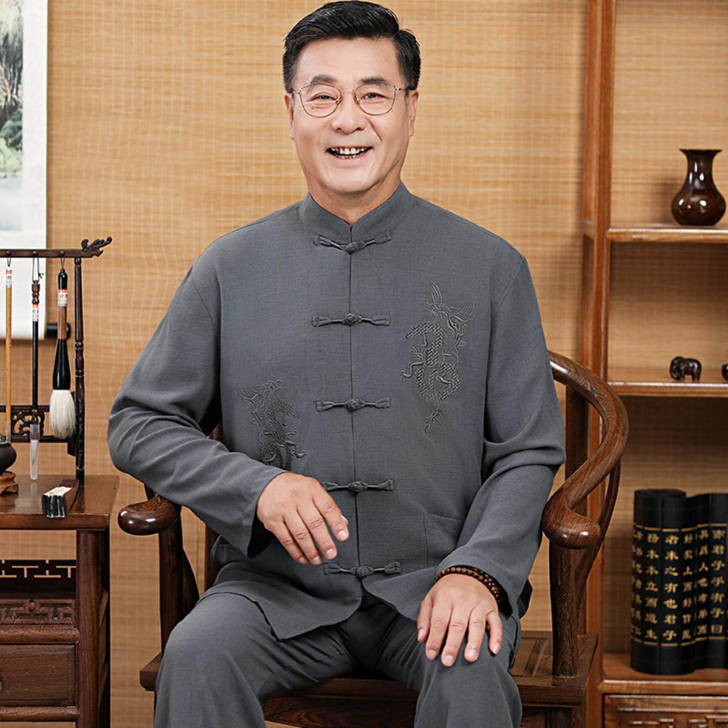 中国风中老年唐装太极晨练套装
