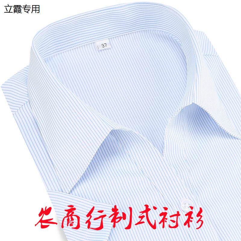 农商行女衬衫白底蓝细条纹长短袖衬衣银行4S店职装工作服定制LOGO