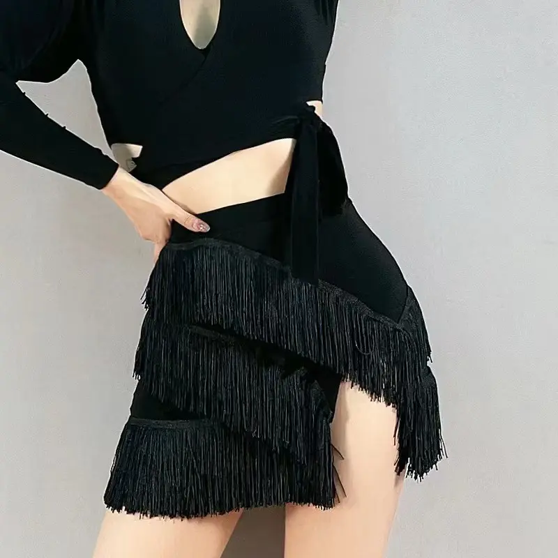 拉丁舞裙成人女流苏包臀开叉半身