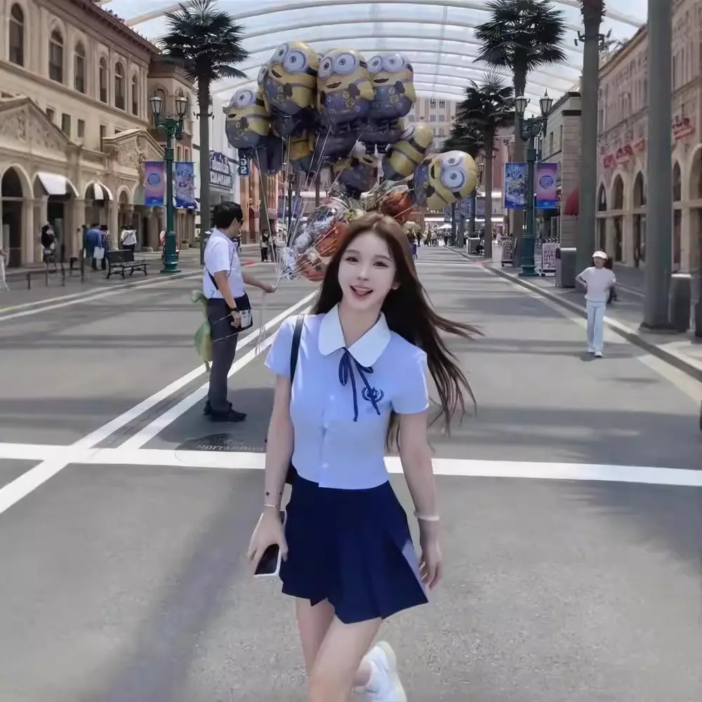 樱岛学姐短款蓝色学院风衬衫百褶裙套装女夏季高级感两件套女装,个性定制/设计服务/DIY,JK制服加工定制,淘宝优惠券,粉丝福利购,淘宝优惠卷