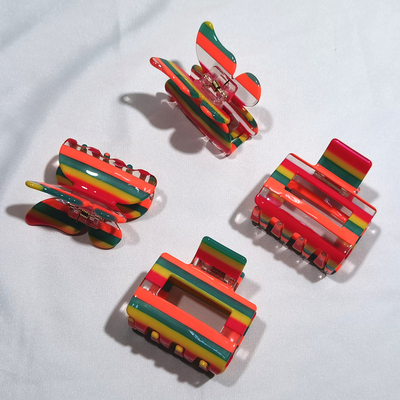 韩版醋酸板材彩虹蝴蝶发夹少女气质鲨鱼夹简约发抓后脑勺抓夹头饰