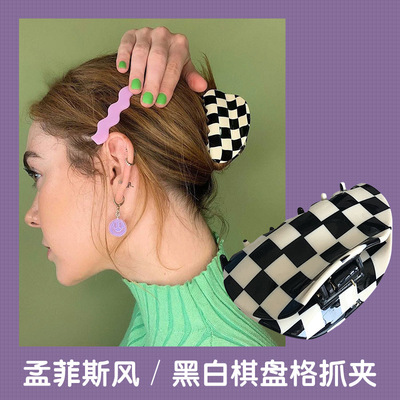 韩国棋盘格发抓半圆后脑勺鲨鱼夹