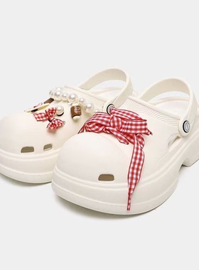 徐若晗同款开口笑马蹄洞洞鞋女款夏季正品外穿厚底踩屎感包头凉鞋