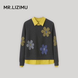 李子木先生减龄印花POLO领卫衣女2025新款秋冬假两件百搭打底上衣